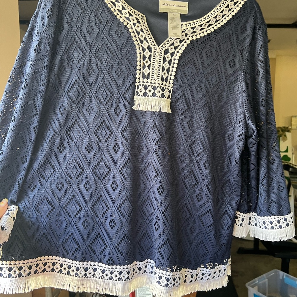 Alfred Dunner Navy and White Lace Tunic